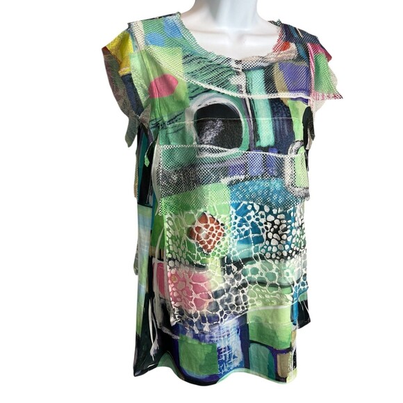 Impulse California Mixed Media Tiered Top  Size S  Abstract Print Wearable Art - Picture 2 of 9
